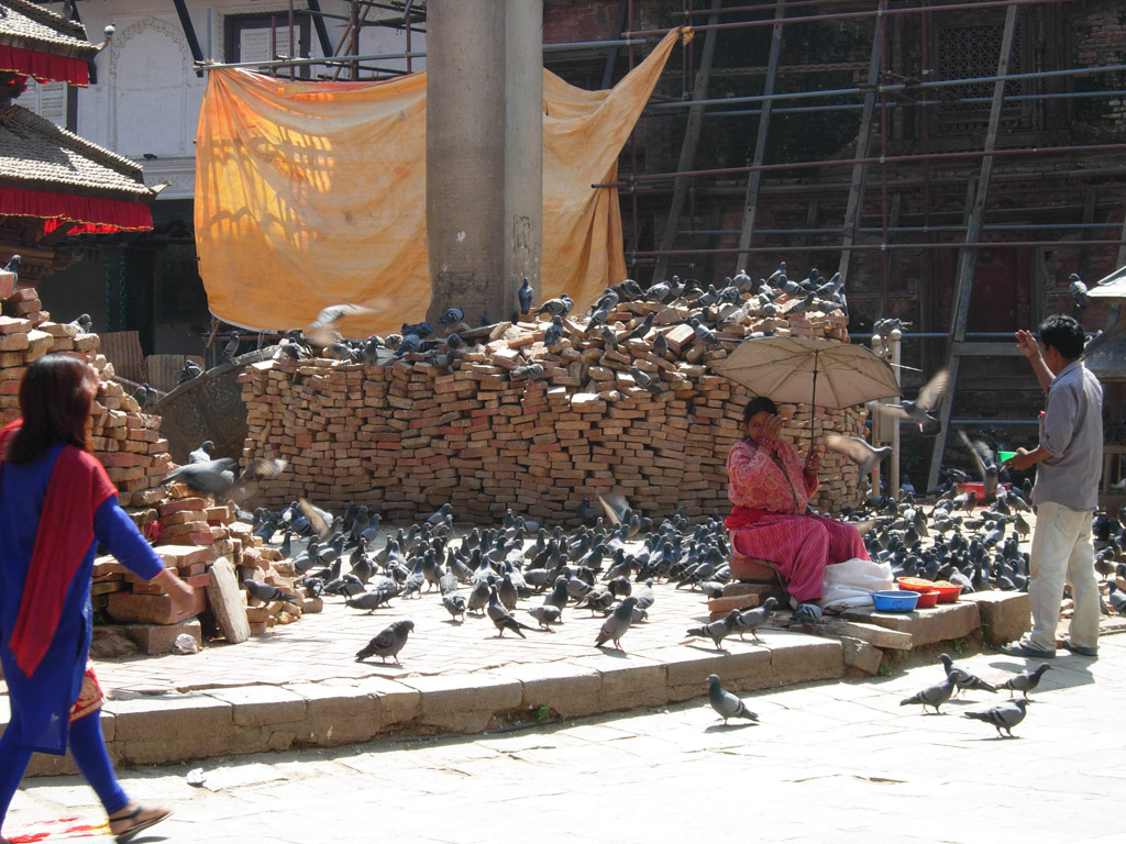 Galambokat etető néni a Durbar Squaren